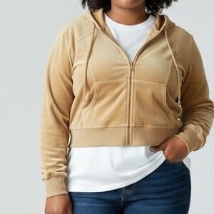 Apollo Velour 2X jacket cropped Zip Up Hoodie Jacket Gold Satin Lined‎ Studded